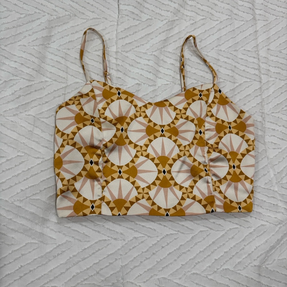 House of Harlow 1960 Tan and Cream Crop Top